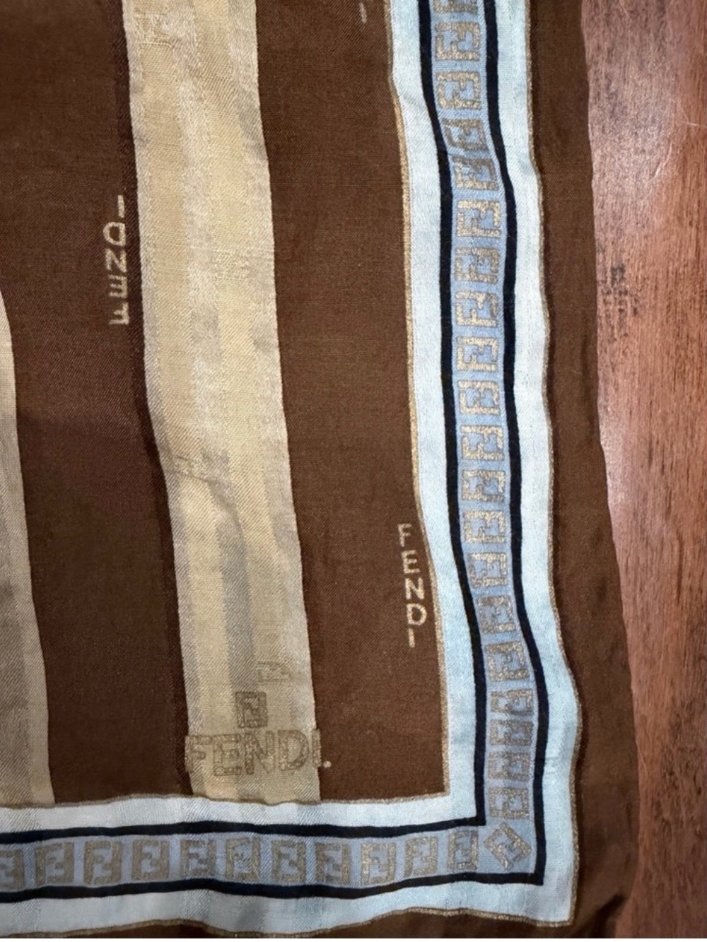 Fendi Brown and Beige Striped Silk Pocket Square with Border - Picture 6 of 9